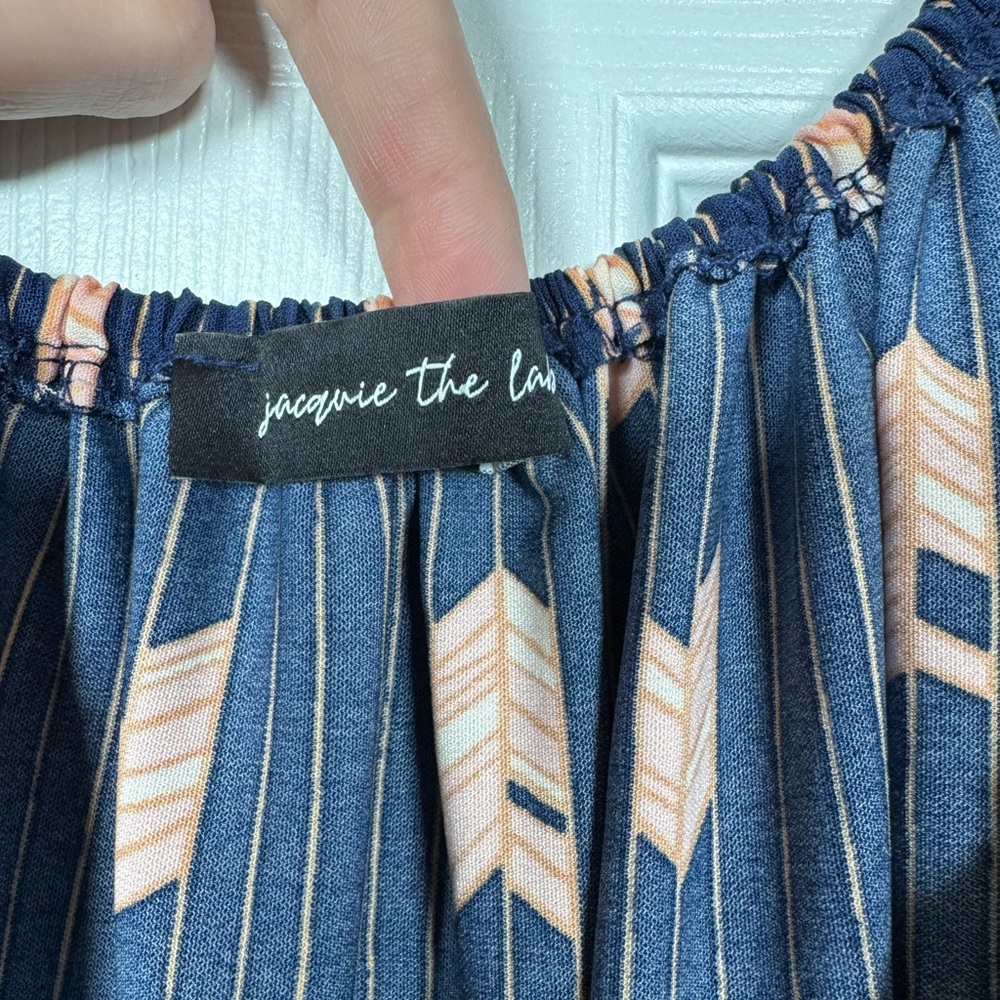 Boho Navy Maxi Dress Puff Sleeve Off Shoulder Cottagecore Large - Picture 4 of 7